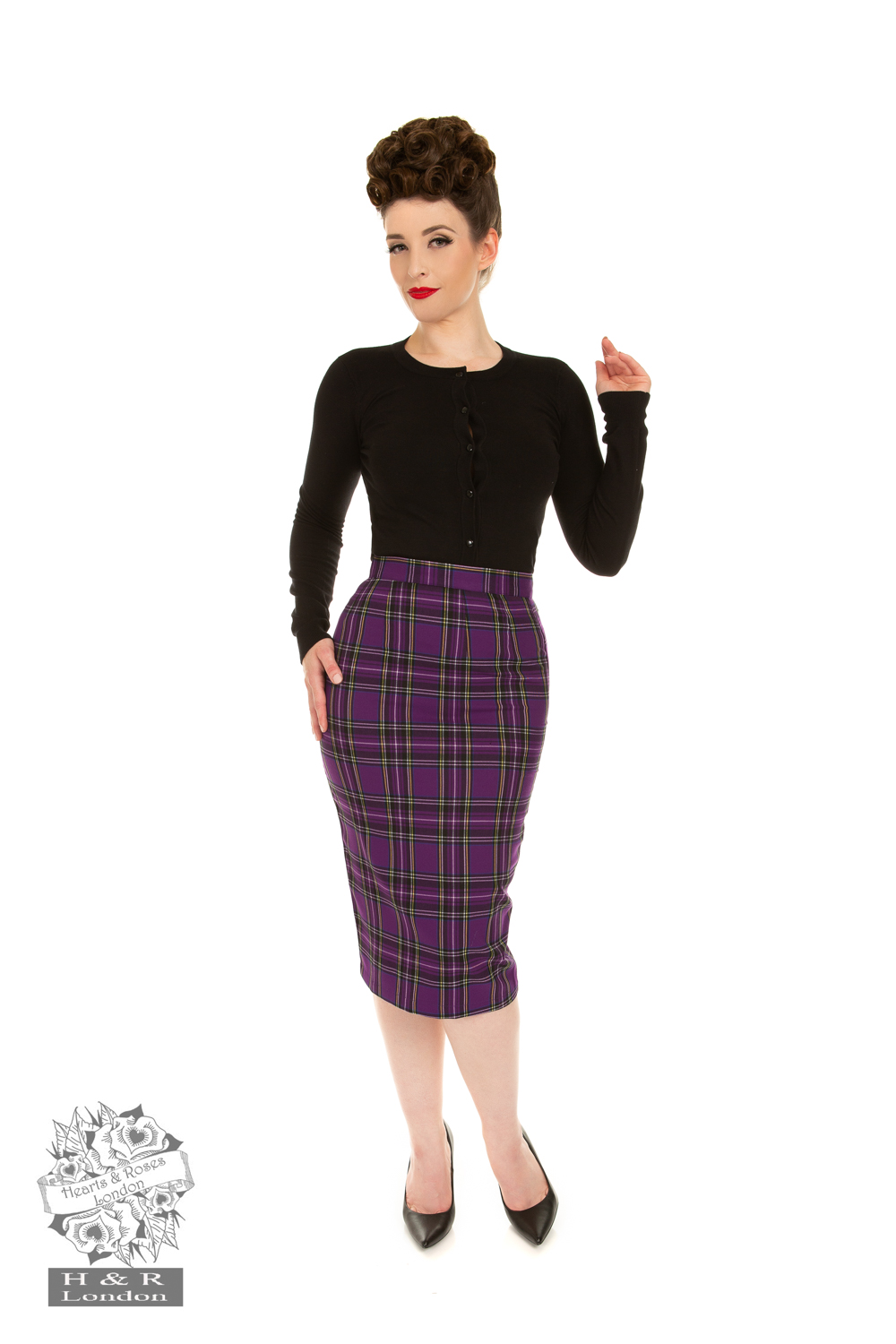 Evie Purple Tartan Wiggle Skirt